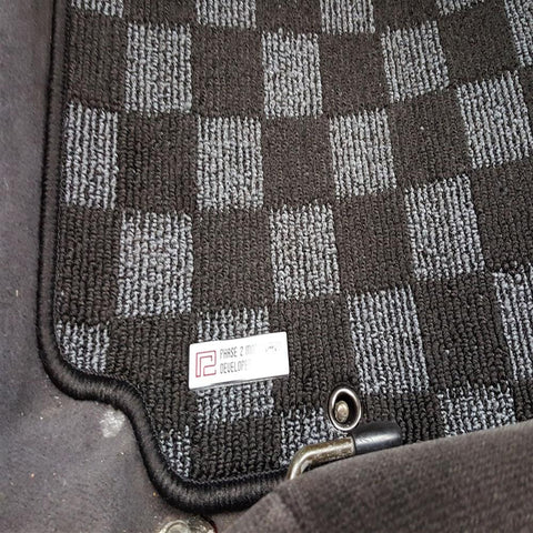 P2M Checkered Race Floor Mats - Fronts Only | 1995-1998 Nissan S14 240SX (P2-CPTNS14DG-TP)